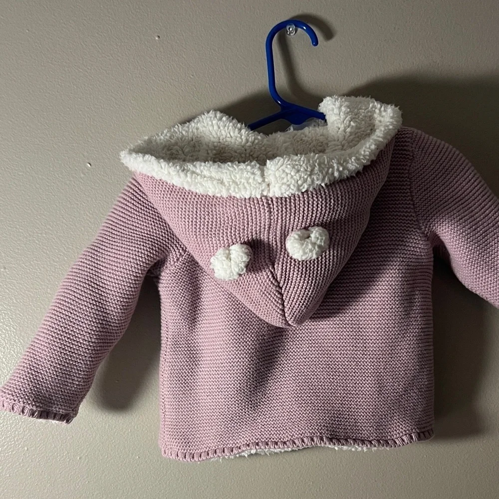 Carter's Pink Knit Hooded Jacket with White Sherpa Trim